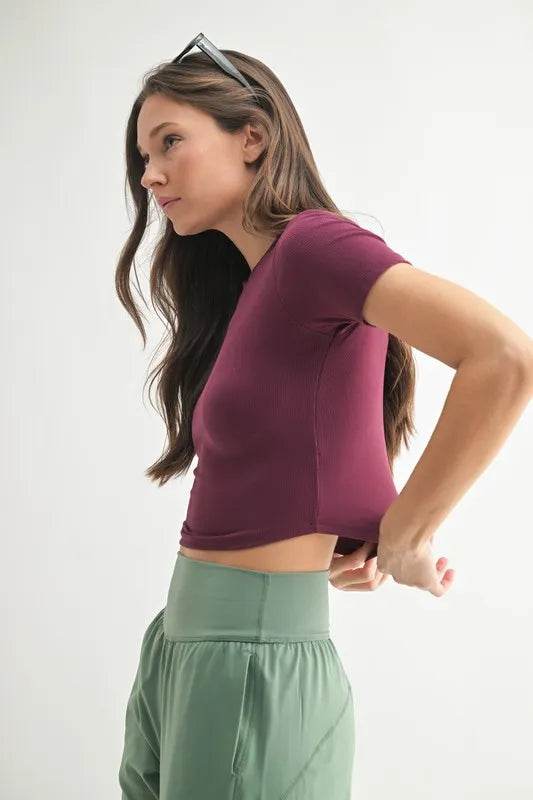 MONO B Essential Micro-ribbed Cropped Athleisure Tee - Shop Style & More | Fresh Looks, Everyday Deals & Free Shipping
