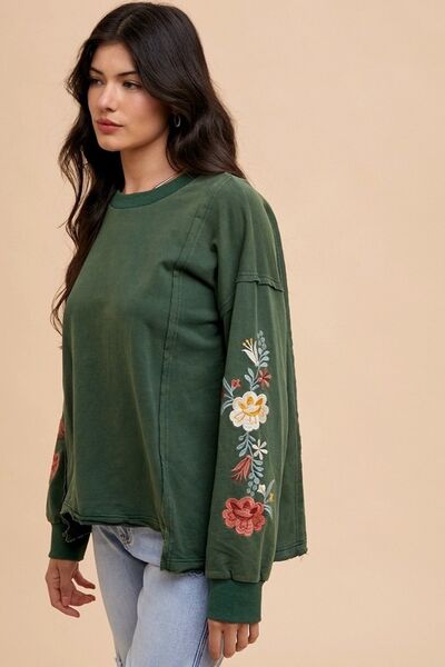 Annie Wear Embroidered Long Sleeve French Terry Top Hoodies & Sweaters