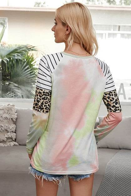 Crew Neck Patchwork Tie Dye Fit Loose Shirt - Shop Style & More | Fresh Looks, Everyday Deals & Free Shipping