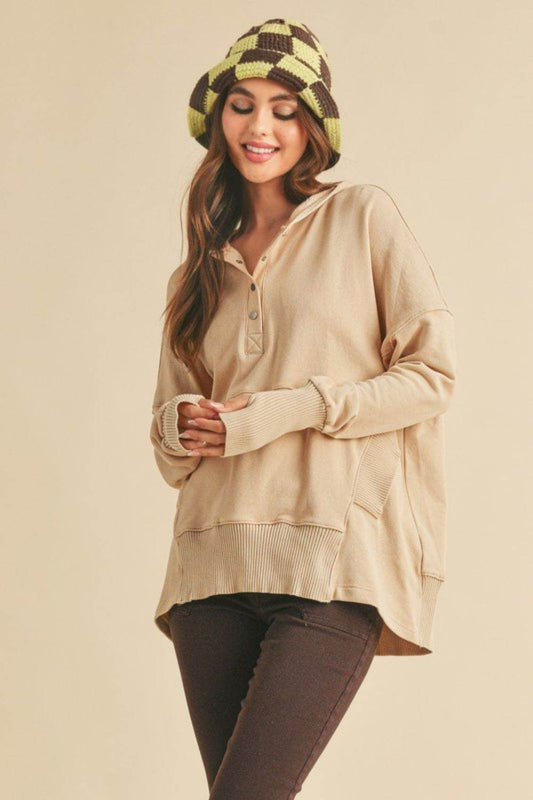 Aemi + Co Half Snap Dropped Shoulder Hoodie - Shop Style & More | Fresh Looks, Everyday Deals & Free Shipping