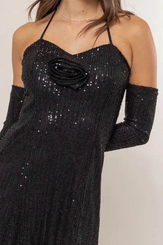 HYFVE Sequin Rosette Halter Mini Dress - Shop Style & More | Fresh Looks, Everyday Deals & Free Shipping