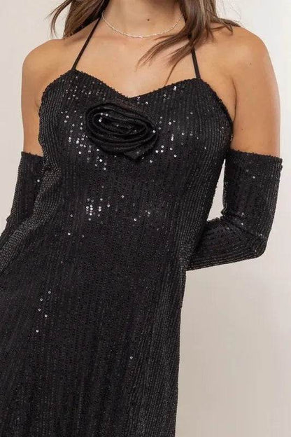 HYFVE Sequin Rosette Halter Mini Dress - Shop Style & More | Fresh Looks, Everyday Deals & Free Shipping
