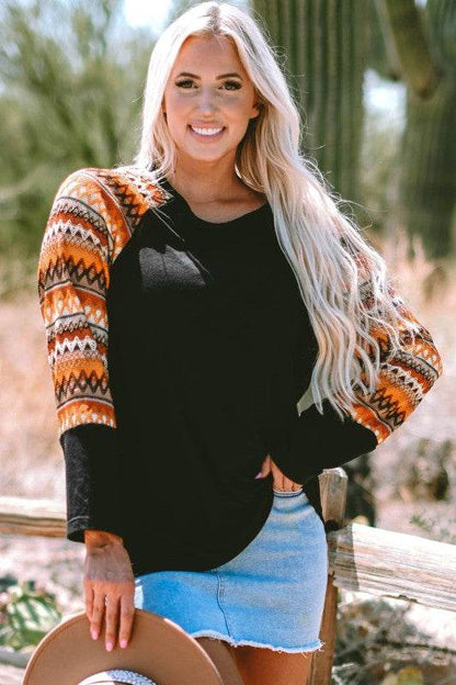 Aurora Raglan Patchwork Long Sleeve Top - Shop Style & More | Fresh Looks, Everyday Deals & Free Shipping