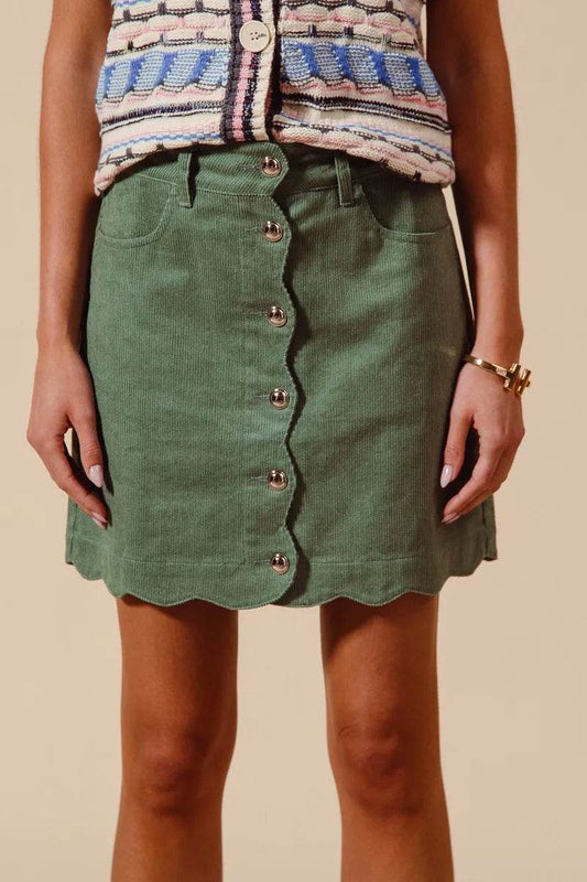 SO ME Scallop Buttoned Front Corduroy Mini Skirt - Shop Style & More | Fresh Looks, Everyday Deals & Free Shipping