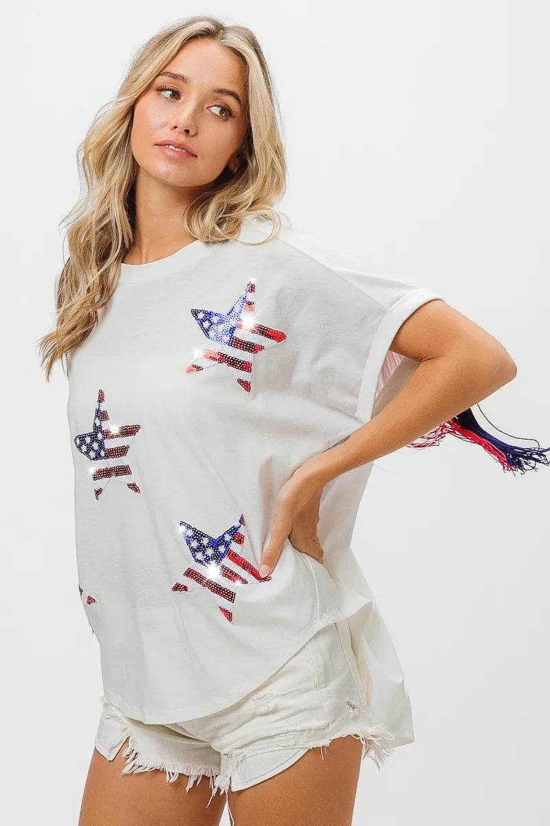 BiBi American Flag Sequin Star Fringe Top - Shop Style & More | Fresh Looks, Everyday Deals & Free Shipping