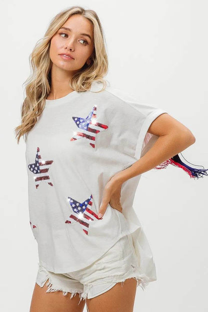 BiBi American Flag Sequin Star Fringe Top - Shop Style & More | Fresh Looks, Everyday Deals & Free Shipping