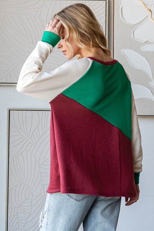 HOPELY Full Size Color Block Long Sleeve T-Shirt - Shop Style & More | Fresh Looks, Everyday Deals & Free Shipping