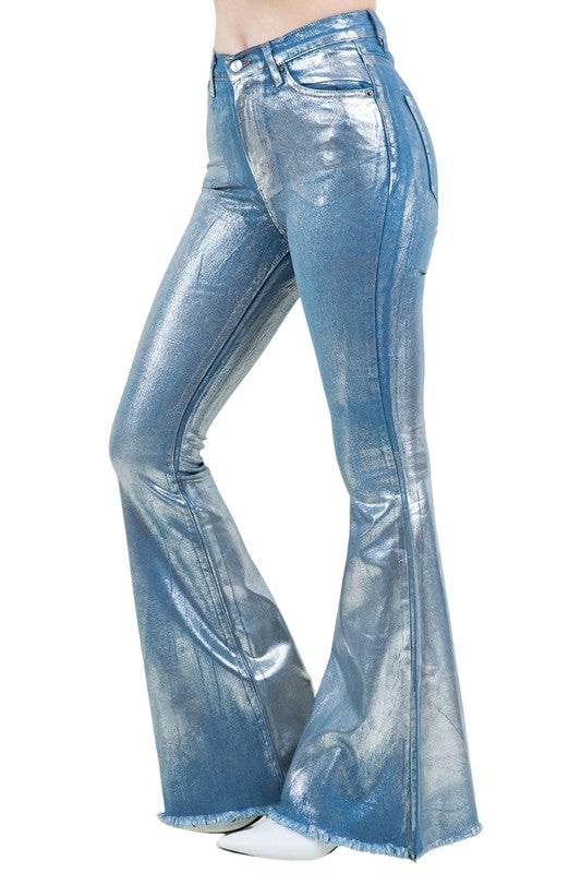 Metallic Bell Bottom Jean in Blue - Inseam 32" - Shop Style & More | Fresh Looks, Everyday Deals & Free Shipping