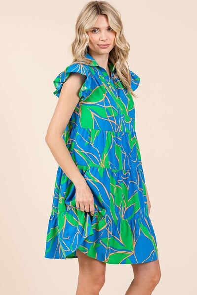 Mittoshop Leaf Print Ruffle Sleeve Tiered Mini Dress Casual Dresses