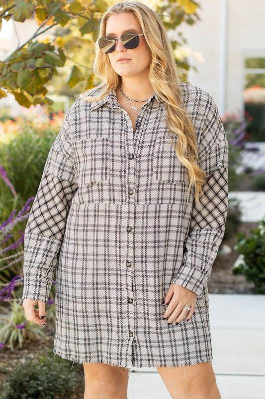 Plus Size Plaid Buttoned Raw Hem Tunic Shirt Dress - Shop Style & More | Fresh Looks, Everyday Deals & Free Shipping
