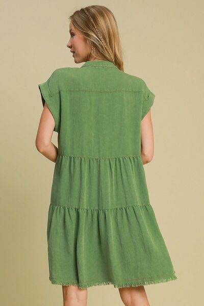 Umgee Full Size Frayed Hemline Button Down Shirt Dress Plus Size - Shop Style & More | Fresh Looks, Everyday Deals & Free Shipping
