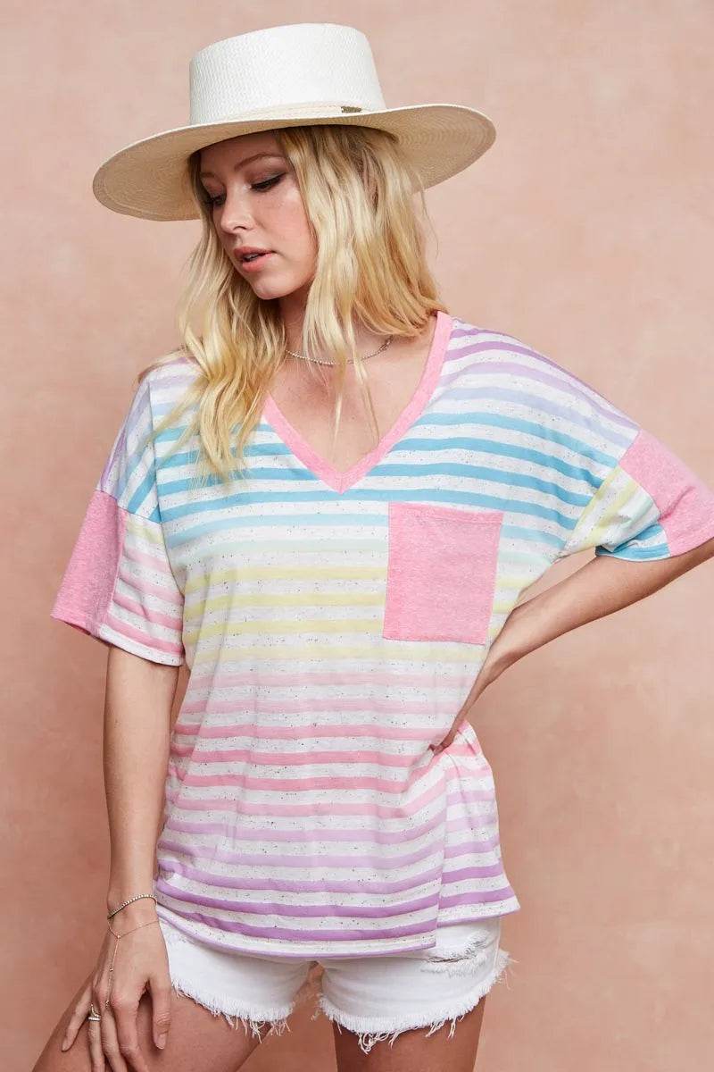 BiBi Rainbow Stripe Printed Triblend Knit Top - Shop Style & More | Fresh Looks, Everyday Deals & Free Shipping