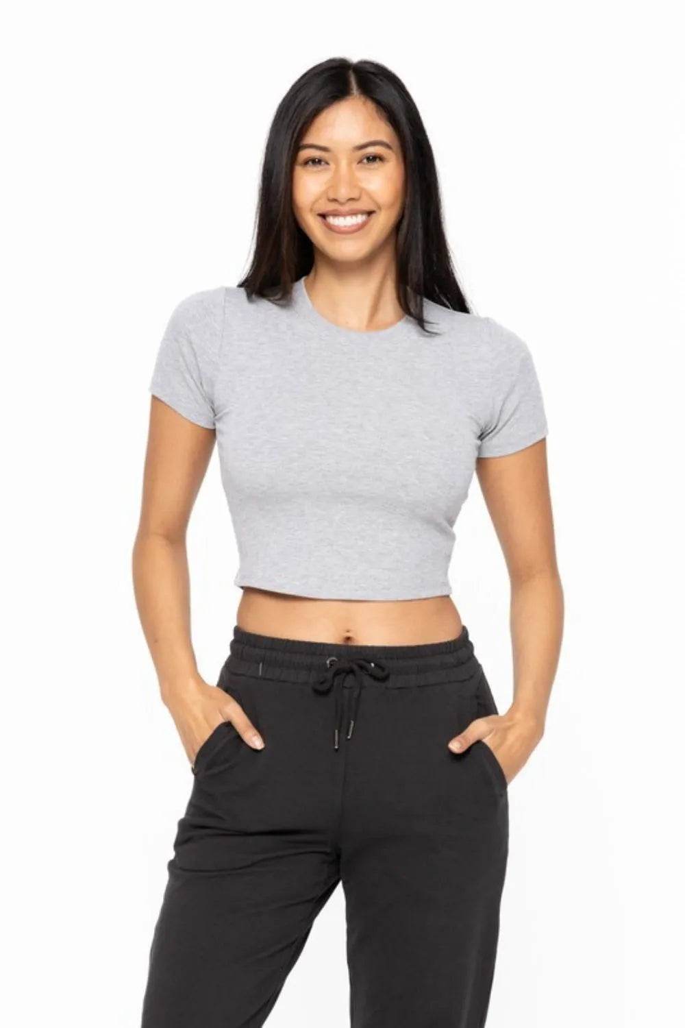 MONO B Essential Micro-ribbed Cropped Athleisure Tee - Shop Style & More | Fresh Looks, Everyday Deals & Free Shipping