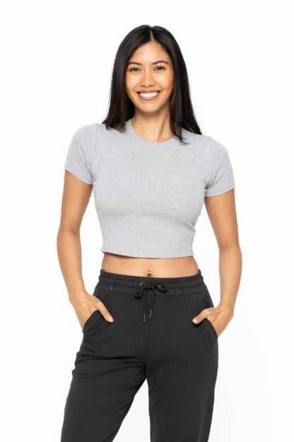 MONO B Essential Micro-ribbed Cropped Athleisure Tee - Shop Style & More | Fresh Looks, Everyday Deals & Free Shipping