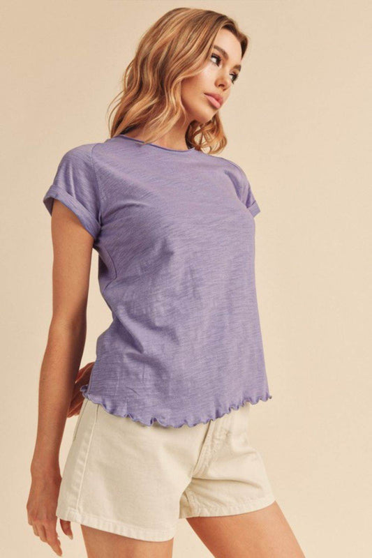 Aemi + Co Lettuce Edge Round Neck Short Sleeve T-Shirt - Shop Style & More | Fresh Looks, Everyday Deals & Free Shipping
