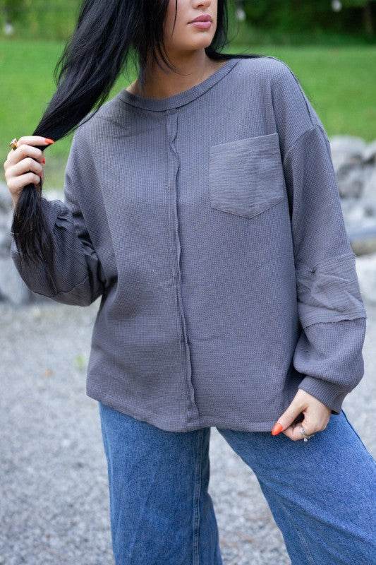 Kairi Exposed Seam Waffle Knit Top - Shop Style & More | Fresh Looks, Everyday Deals & Free Shipping