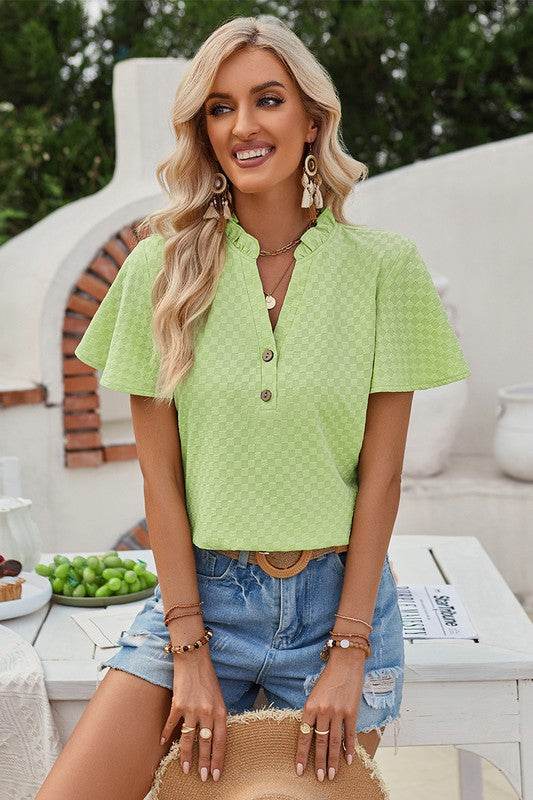 V Neck Loose Fit Solid Button Plaid Shirt - Shop Style & More | Fresh Looks, Everyday Deals & Free Shipping