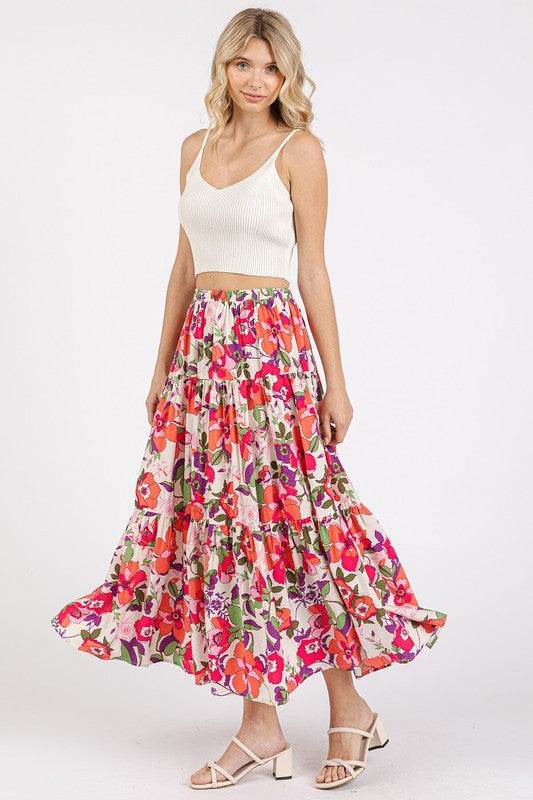 Mittoshop Flower Print Elastic Waist Tiered Skirt - Shop Style & More | Fresh Looks, Everyday Deals & Free Shipping
