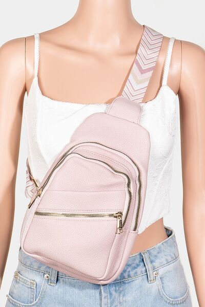 Fame PU Leather Chevron Strap Crossbody Bag Blush Pink One Size Bags