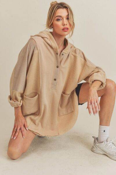 Aemi+Co Slit Half Snap Oversize Hoodie - Shop Style & More | Fresh Looks, Everyday Deals & Free Shipping