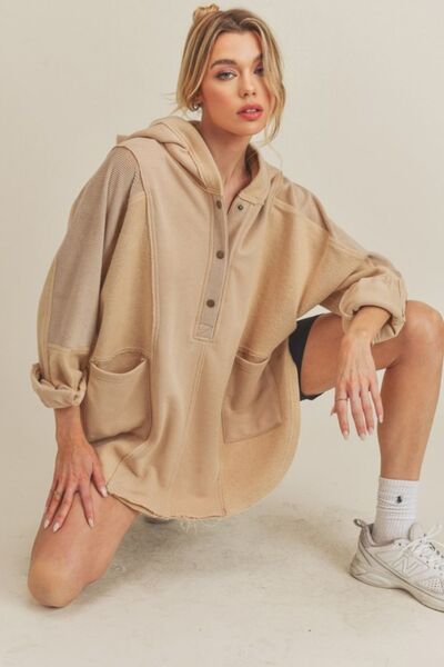 Aemi+Co Slit Half Snap Oversize Hoodie OAT Hoodies & Sweaters