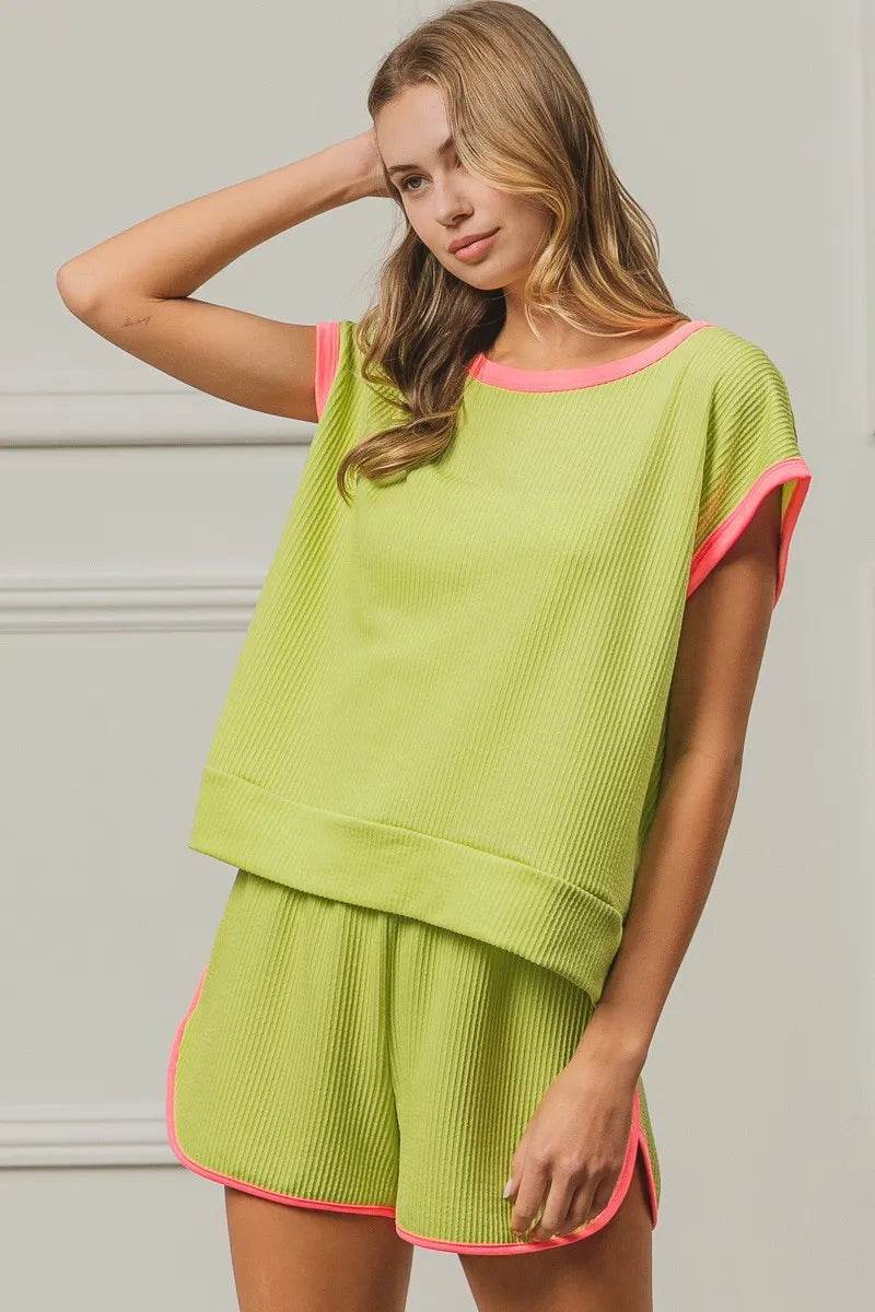 BiBi Cord Rib Knit Contrast Banded Top - Shop Style & More | Fresh Looks, Everyday Deals & Free Shipping