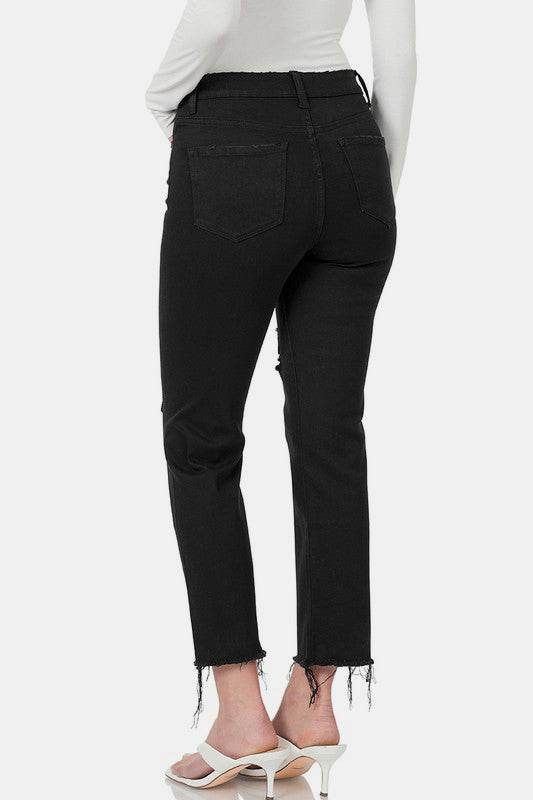 Zenana Distressed Raw Hem Cropped Jeans - Shop Style & More | Fresh Looks, Everyday Deals & Free Shipping