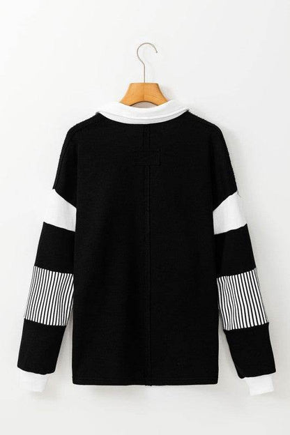Black Striped Patchwork Collar Sweatshirt - Shop Style & More | Fresh Looks, Everyday Deals & Free Shipping