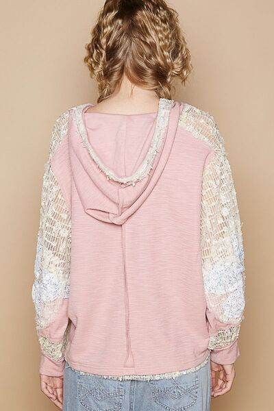 POL Star Patch Lace Long Sleeve Hooded Top - Shop Style & More | Fresh Looks, Everyday Deals & Free Shipping