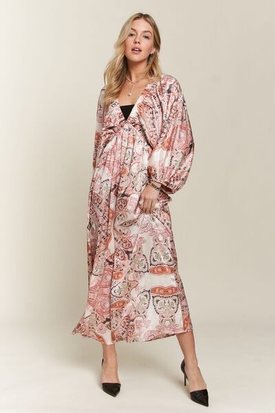 ADORA Printed V-Neck Batwing Sleeve Dress Casual Dresses