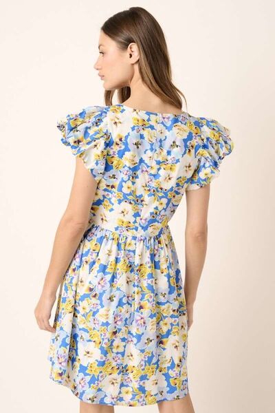 Mittoshop Floral V-Neck Cap Sleeve Mini Dress Casual Dresses