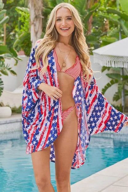 And The Why American Flag Print Dolman Sleeve Kimono Cardigan - Shop Style & More | Fresh Looks, Everyday Deals & Free Shipping