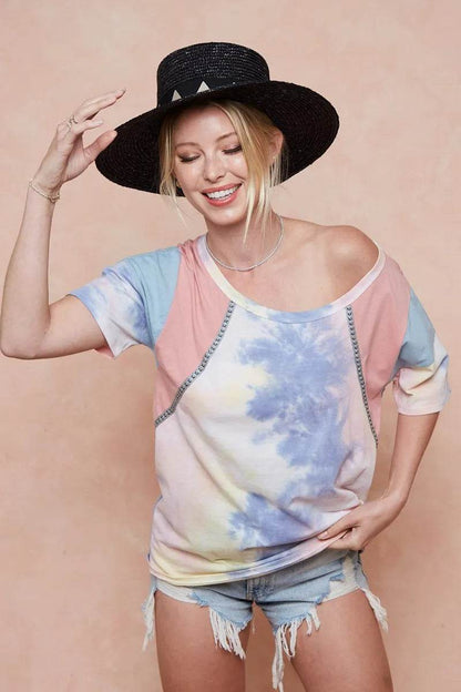 BiBi Tie Dye Printed Cotton Color Block T-Shirt - Shop Style & More | Fresh Looks, Everyday Deals & Free Shipping