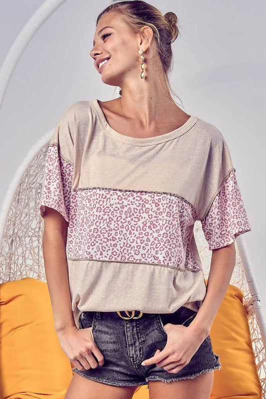 BiBi Triblend Knit with Leopard Block Out Stitching - Shop Style & More | Fresh Looks, Everyday Deals & Free Shipping