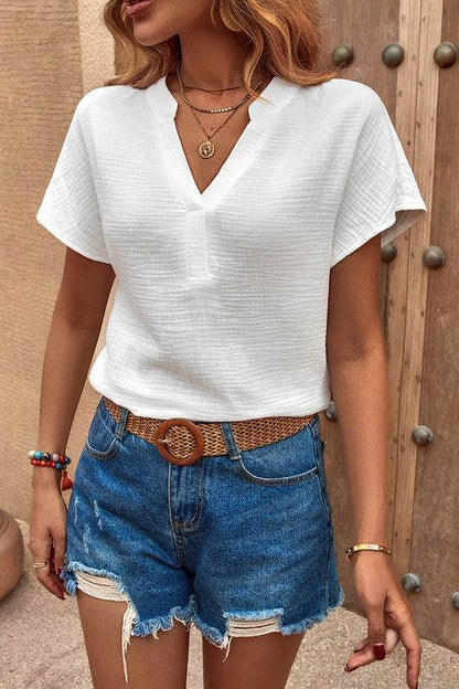 Solid V Neck Batwing Sleeve Loose Blouse - Shop Style & More | Fresh Looks, Everyday Deals & Free Shipping