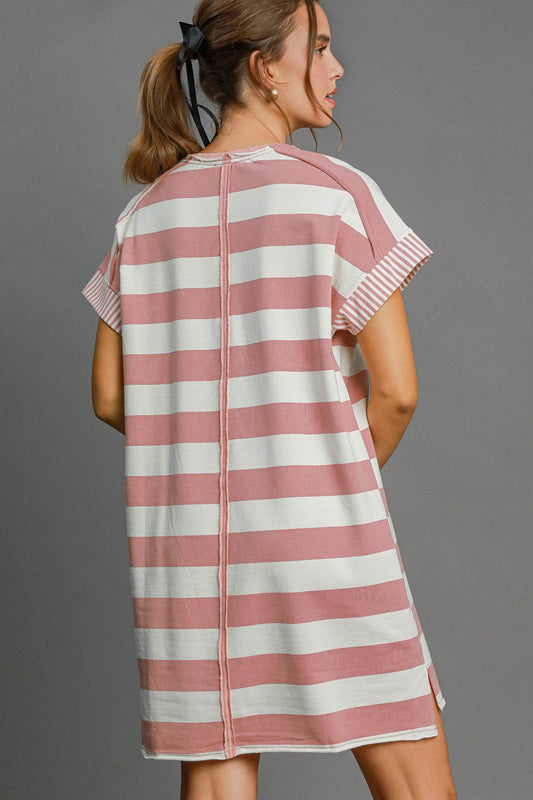 Umgee Peace Applique Striped Short Sleeve Mini Dress - Shop Style & More | Fresh Looks, Everyday Deals & Free Shipping