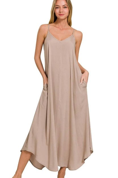 Zenana Woven Arc Hem Cami Dress With Flowy Pockets - Shop Style & More | Fresh Looks, Everyday Deals & Free Shipping