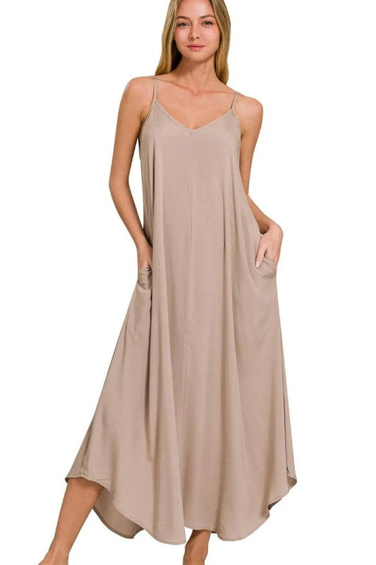 Zenana Woven Arc Hem Cami Dress With Flowy Pockets - Shop Style & More | Fresh Looks, Everyday Deals & Free Shipping