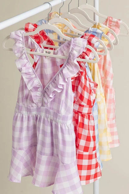 BiBi Ruffled Neckline Sleeveless Check Plaid Peplum Top - Shop Style & More | Fresh Looks, Everyday Deals & Free Shipping