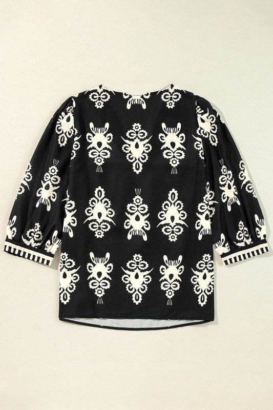 Vintage Geometric Printed V Neck Blouse - Shop Style & More | Fresh Looks, Everyday Deals & Free Shipping