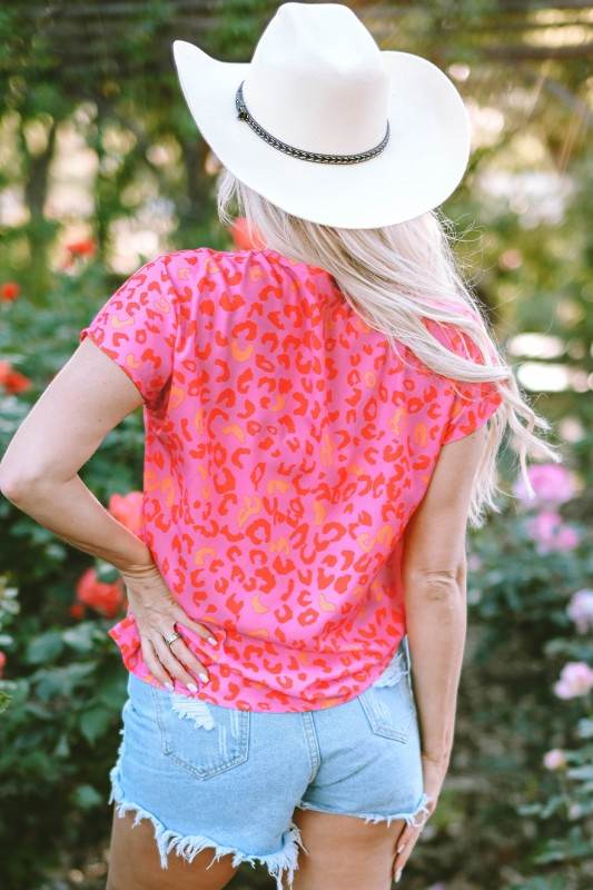Charley Leopard V Neck Short Sleeve Blouse - Shop Style & More | Fresh Looks, Everyday Deals & Free Shipping