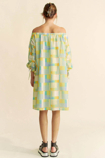 Davi & Dani Printed Off Shoulder Drawstring Sleeve Mini Dress - Shop Style & More | Fresh Looks, Everyday Deals & Free Shipping