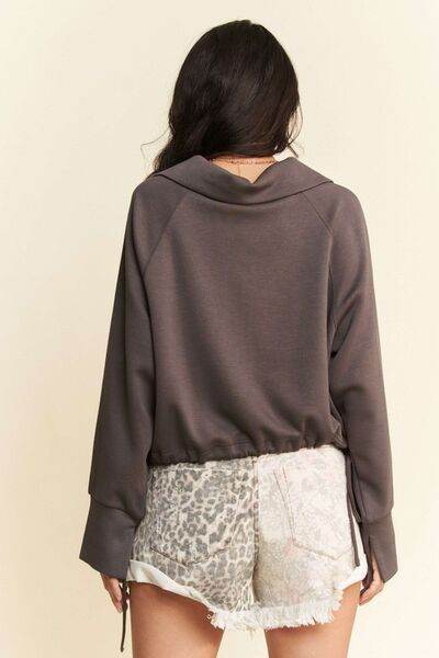 Davi & Dani Drawstring Hem Half Zip Raglan Sleeve Sweatshirt - Shop Style & More | Fresh Looks, Everyday Deals & Free Shipping