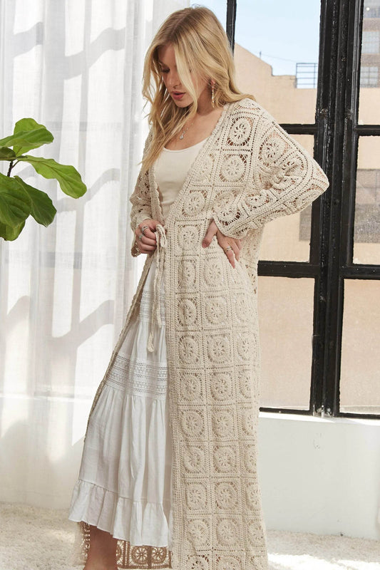 ADORA Long Sleeves Crochet Elastic Cardigan - Shop Style & More | Fresh Looks, Everyday Deals & Free Shipping