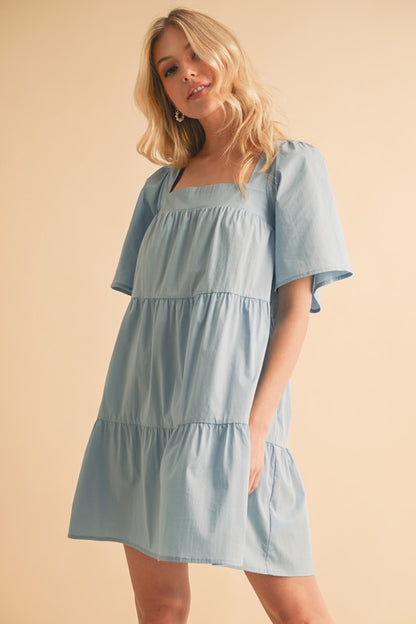 Aemi + Co Square Neck Half Sleeve Tiered Dress Casual Dresses