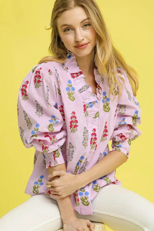 Umgee Floral Print Lantern Sleeve Button Down Shirt - Shop Style & More | Fresh Looks, Everyday Deals & Free Shipping