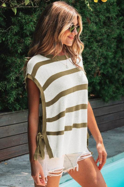 Scarlett Stripe Tie Open Side Sweater Knitted Top - Shop Style & More | Fresh Looks, Everyday Deals & Free Shipping