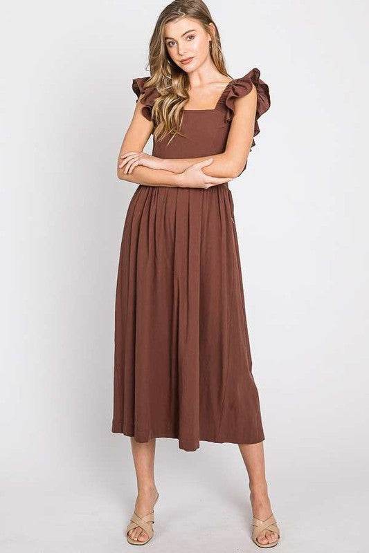 LINEN RUFFLE MID DRESS - Shop Style & More | Fresh Looks, Everyday Deals & Free Shipping