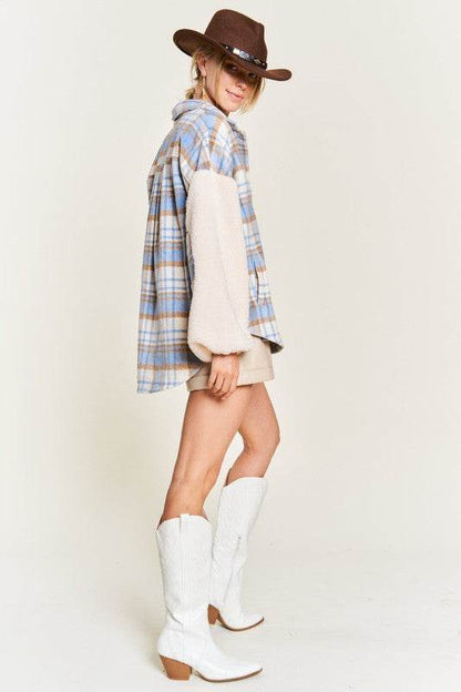 Multi plaid fuzzy sleeve jacket JJO1023 - Shop Style & More | Fresh Looks, Everyday Deals & Free Shipping