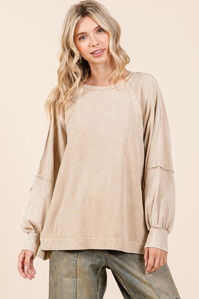 Mittoshop Mineral Wash Raglan Long Sleeve Oversized Top Hoodies & Sweaters